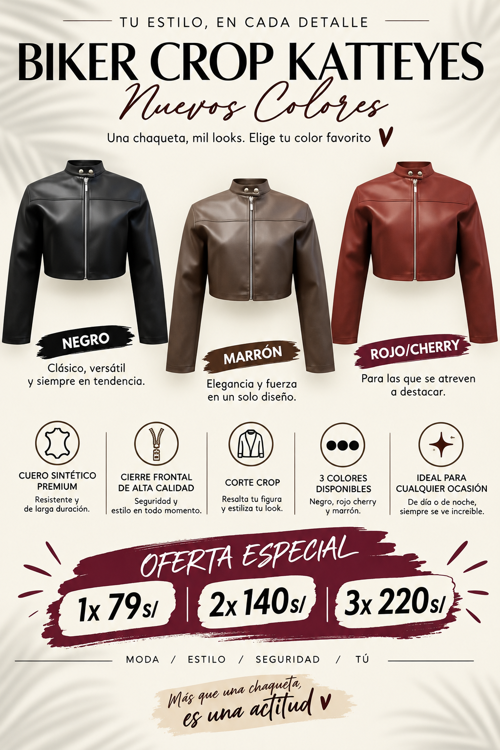CHAQUETA BIKER CROP KATTEYES